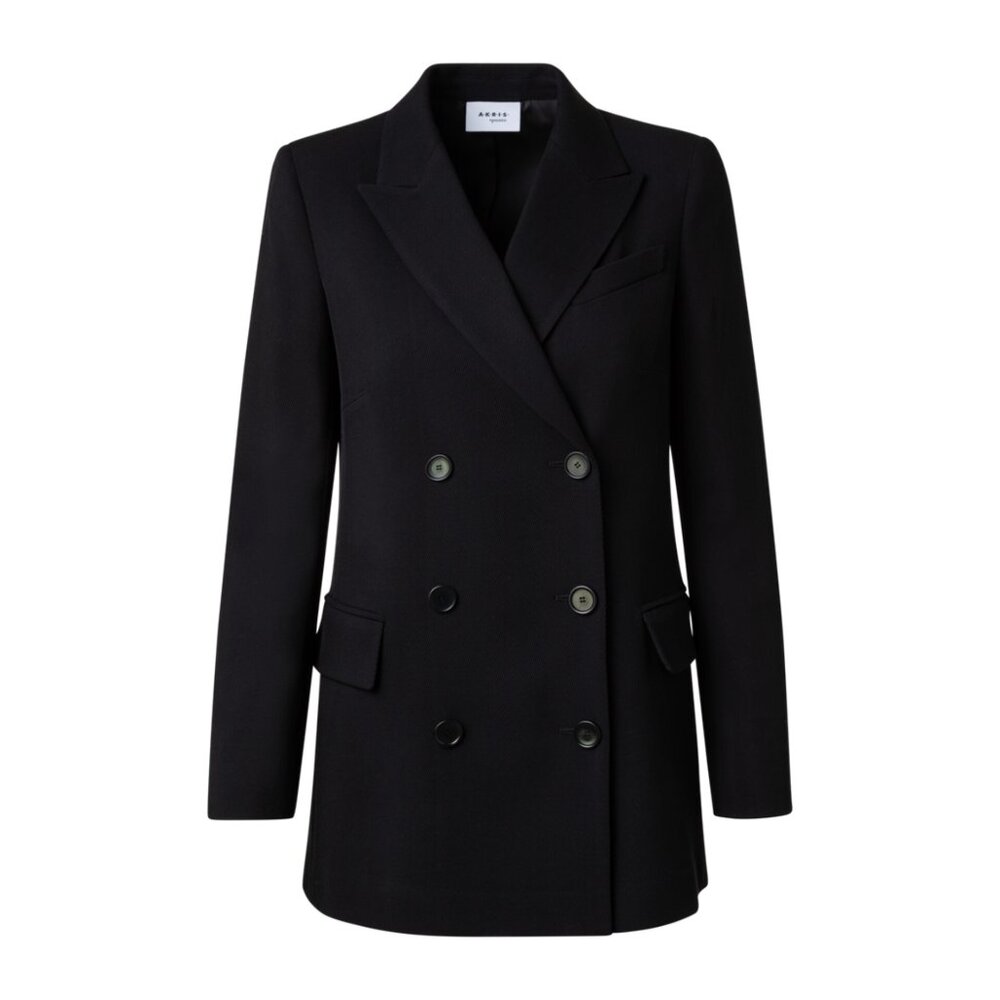 Akris Punto Virgin Wool Tricotine Double Breasted Blazer Jacket Sz XS Black